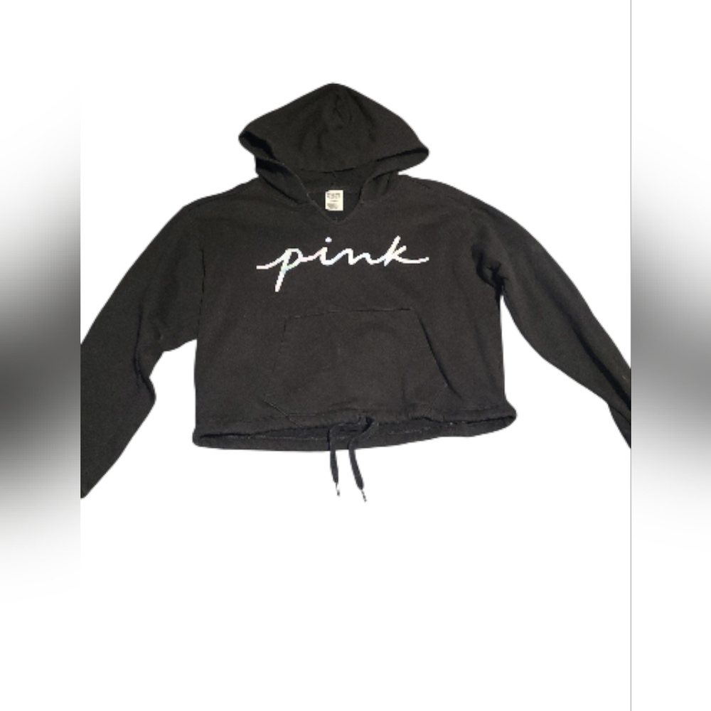 PINK Victoria's Secret Black Cropped Hoodie SIZE LARGE